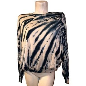 Young Fabulous & Broke Womens Small Tie Dye Dolman Long Sleeve Top Navy White
